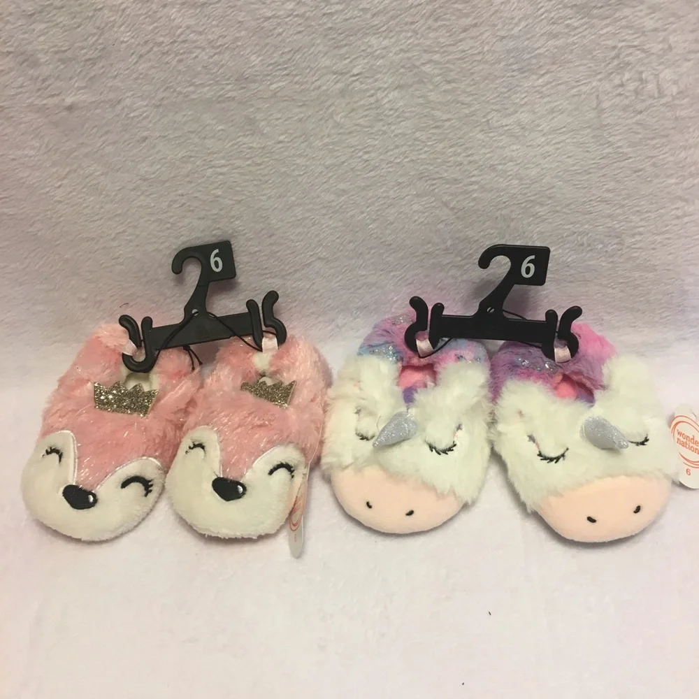 NWT Faux Fur Glitter‎ Glam slipper bundle unicorn and princess Baby toddler 5